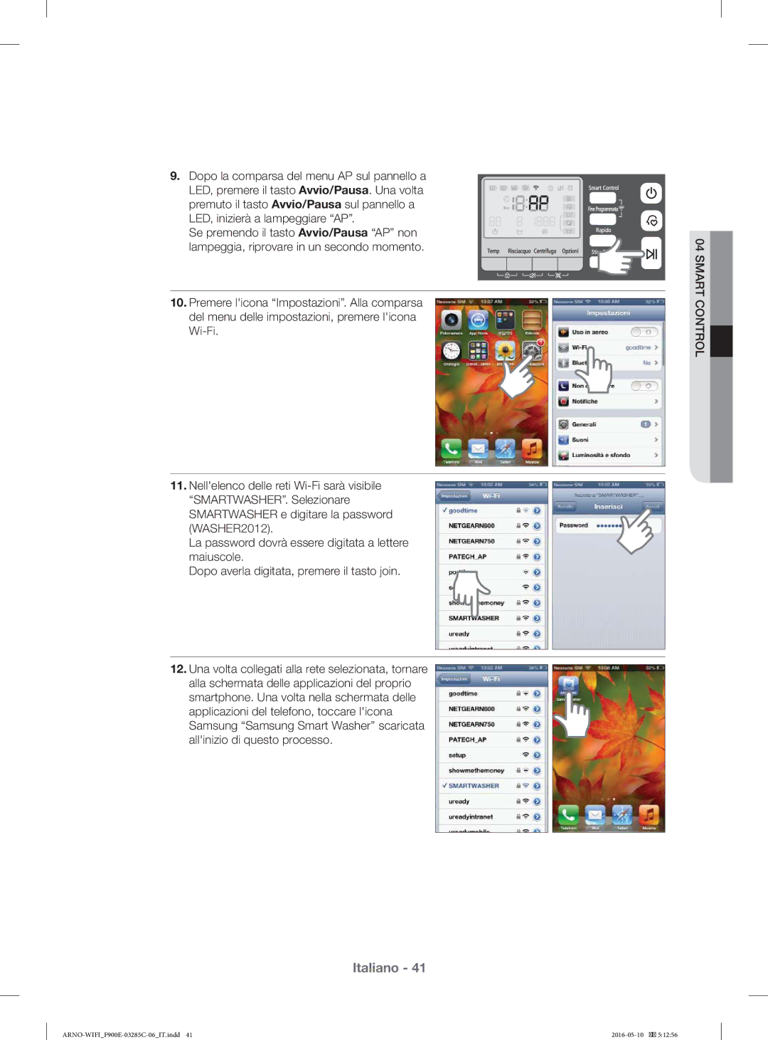 Samsung WF12F9E6P4W/ET manual Italiano 