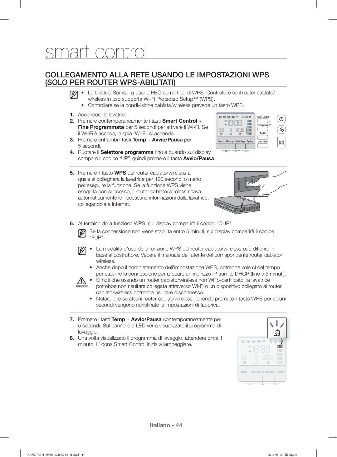 Samsung WF12F9E6P4W/ET manual Smart control 