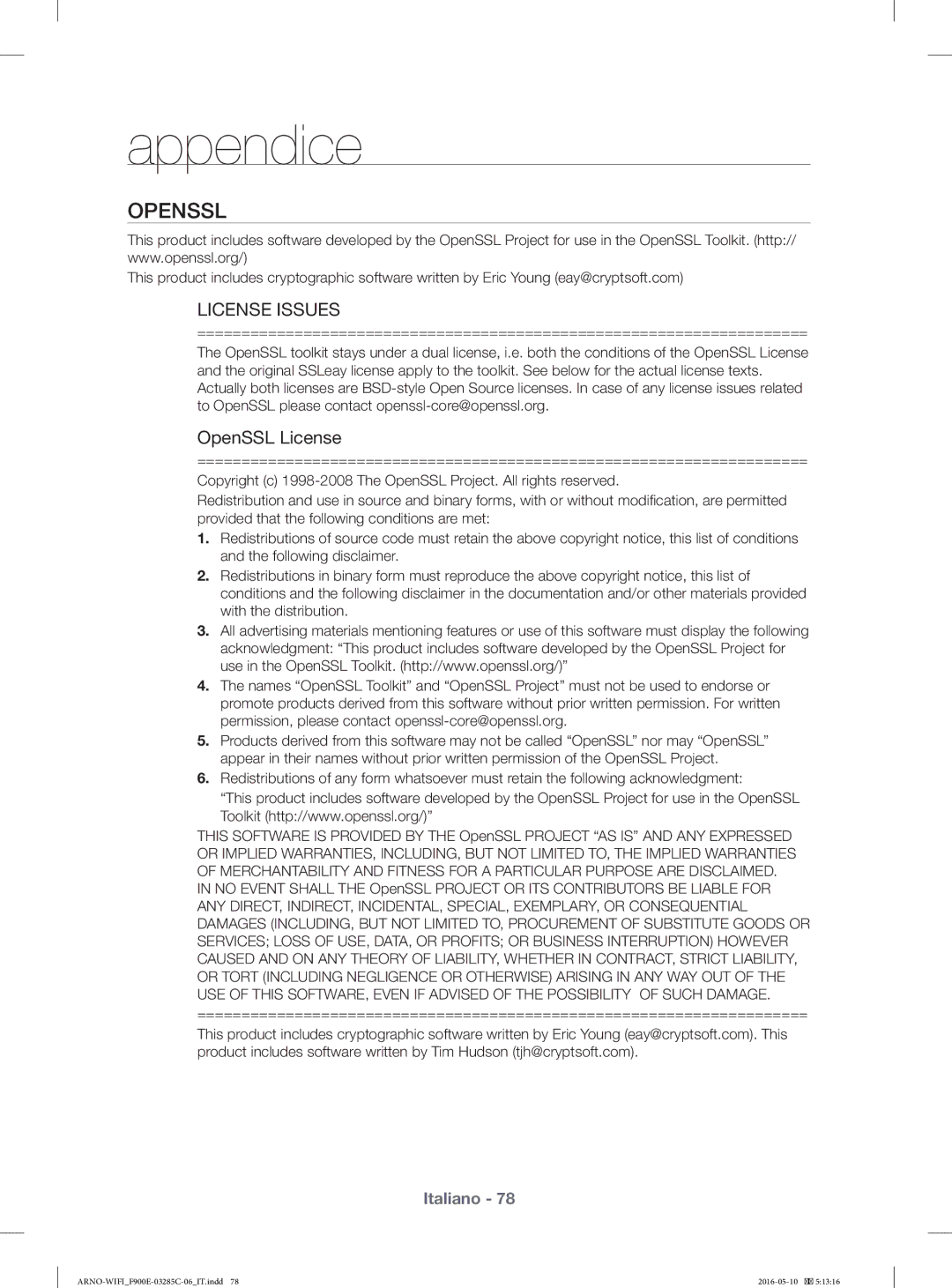 Samsung WF12F9E6P4W/ET manual Openssl, License Issues 