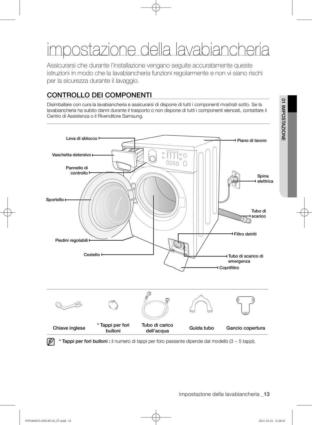 Samsung WF1700W5W/XET, WF1600W5V/XET, WF1602W5V/XET, WF1700W5V/XET manual Controllo dei componenti, Ione 