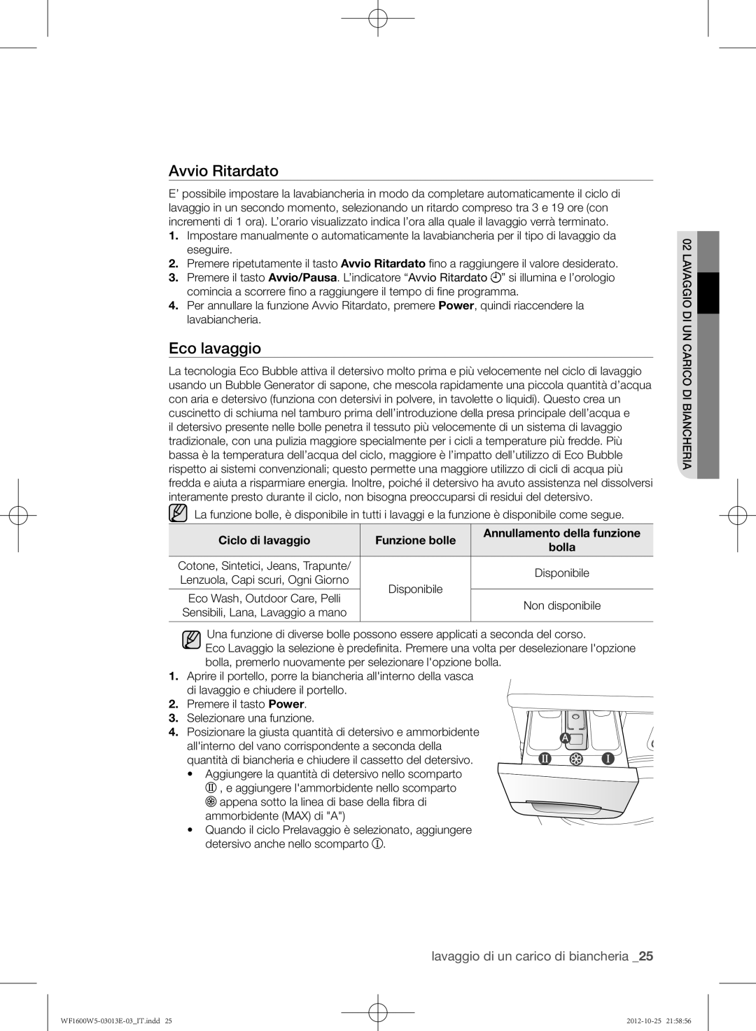 Samsung WF1700W5W/XET, WF1600W5V/XET, WF1602W5V/XET, WF1700W5V/XET manual Avvio Ritardato 