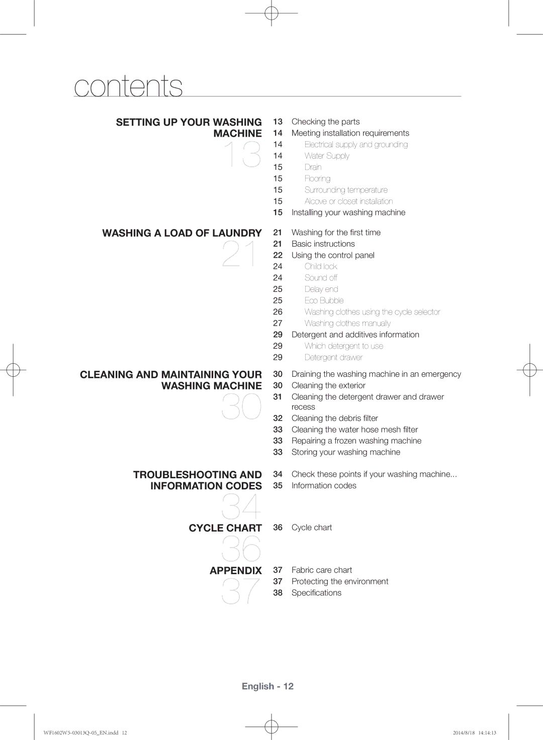 Samsung WF1602W5V/YL manual Contents 