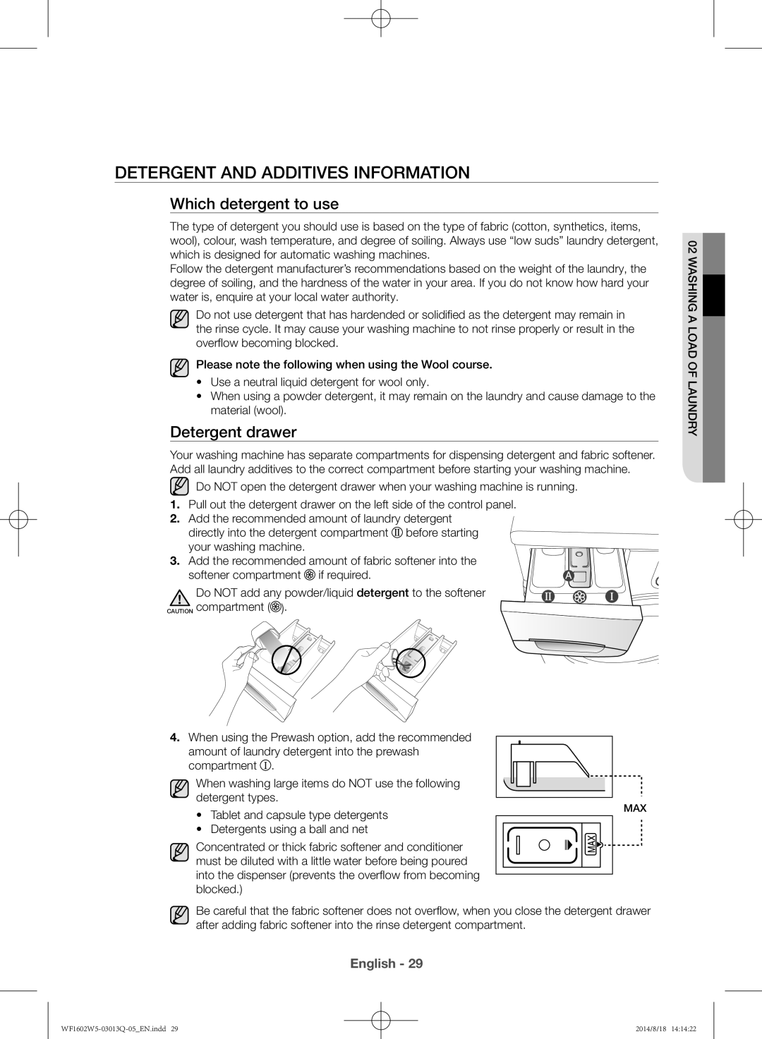 Samsung WF1602W5V/YL manual Detergent and additives information, Which detergent to use, Detergent drawer 