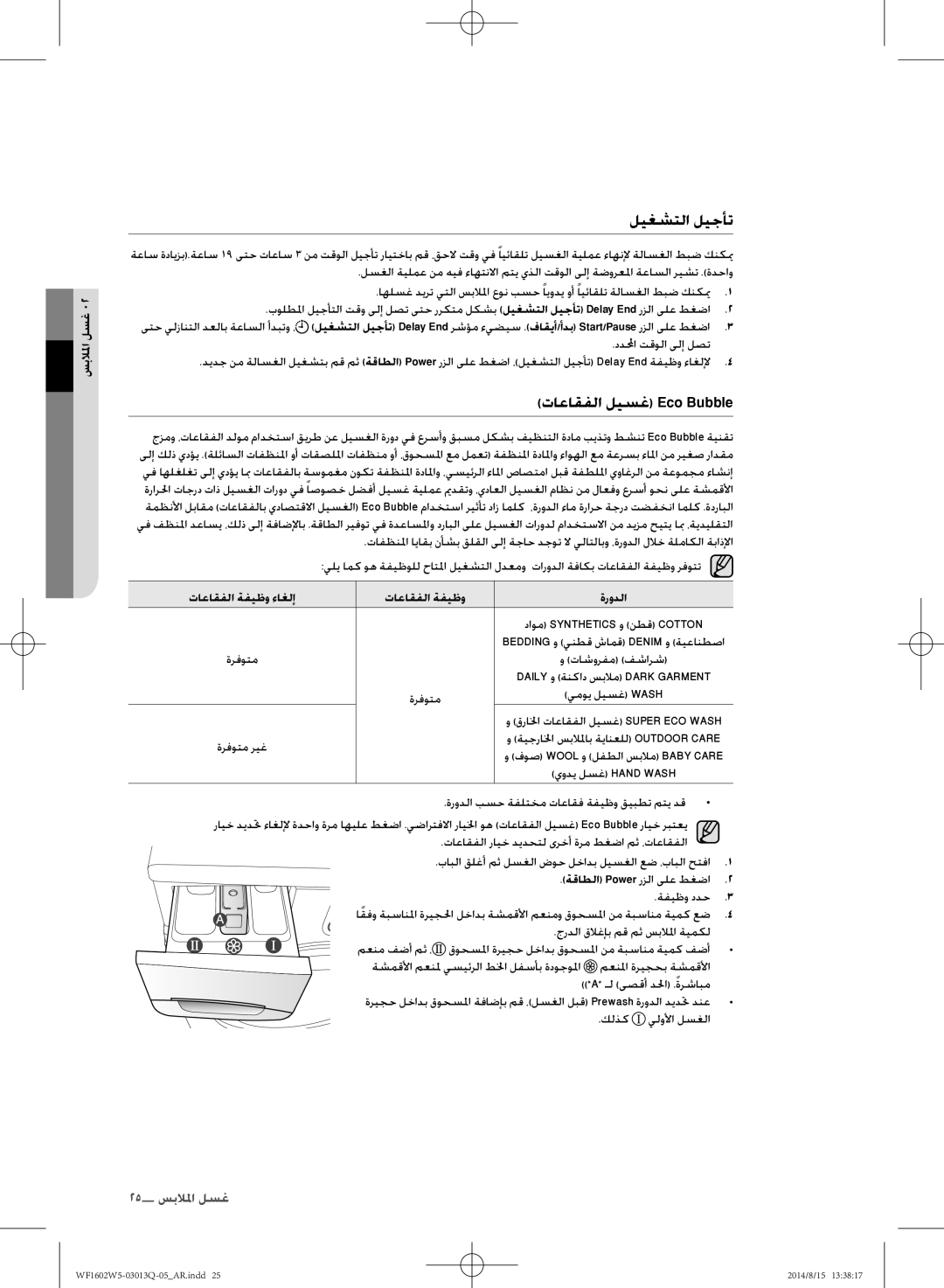 Samsung WF1602W5V/YL manual ليغشتلا ليجأت, سبلالا لسغ, ددلمحا تقولا ىلإ لصت 