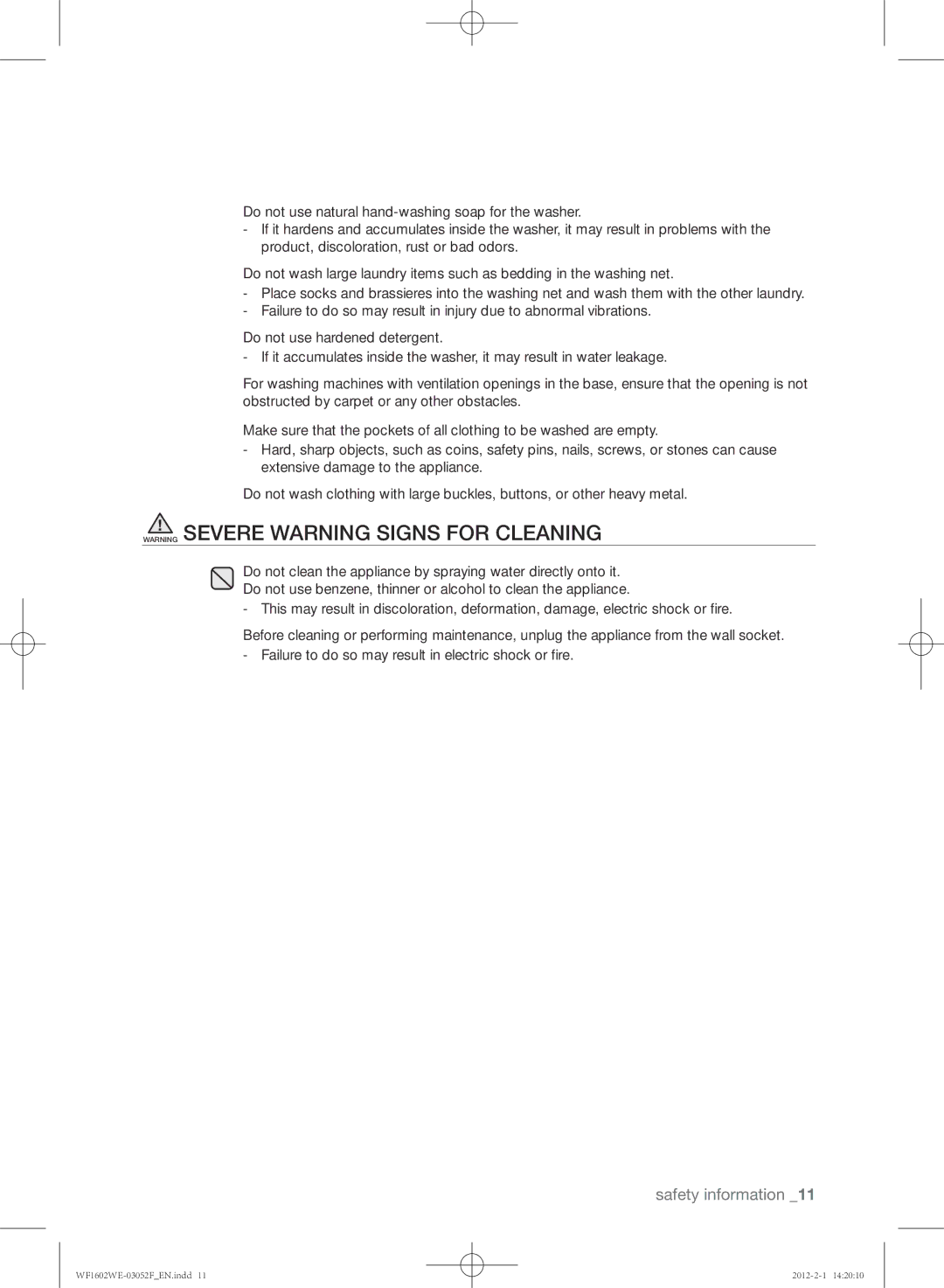 Samsung WF1602WEU/YL manual Safety information 