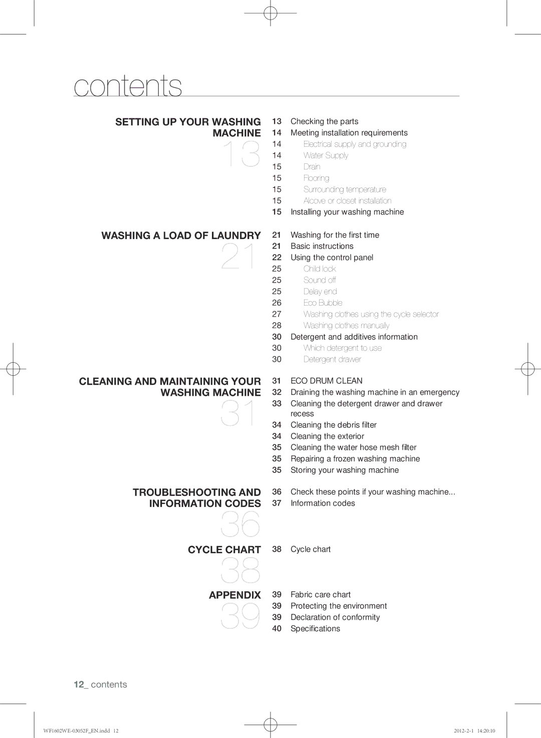 Samsung WF1602WEU/YL manual Contents 