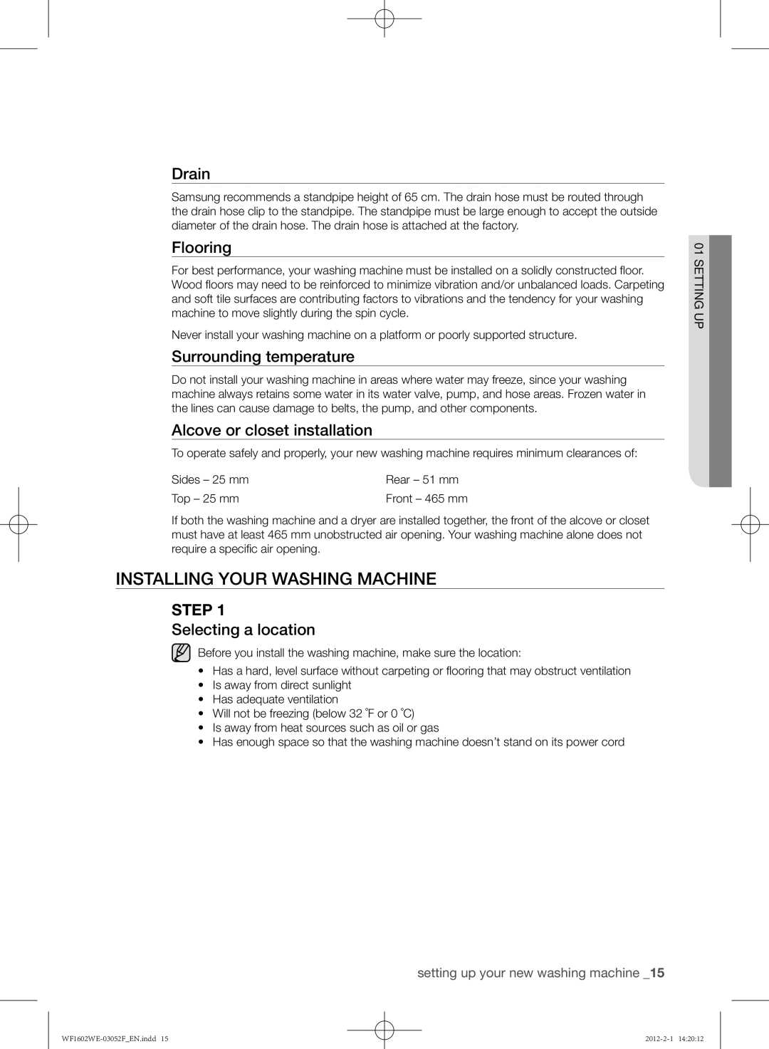 Samsung WF1602WEU/YL manual Installing your washing machine 