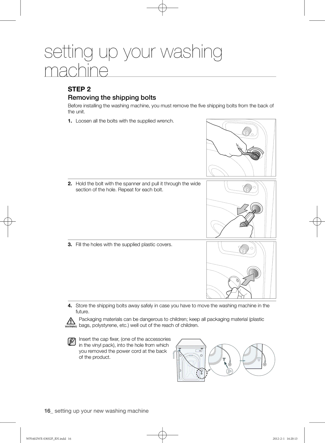 Samsung WF1602WEU/YL manual Removing the shipping bolts 