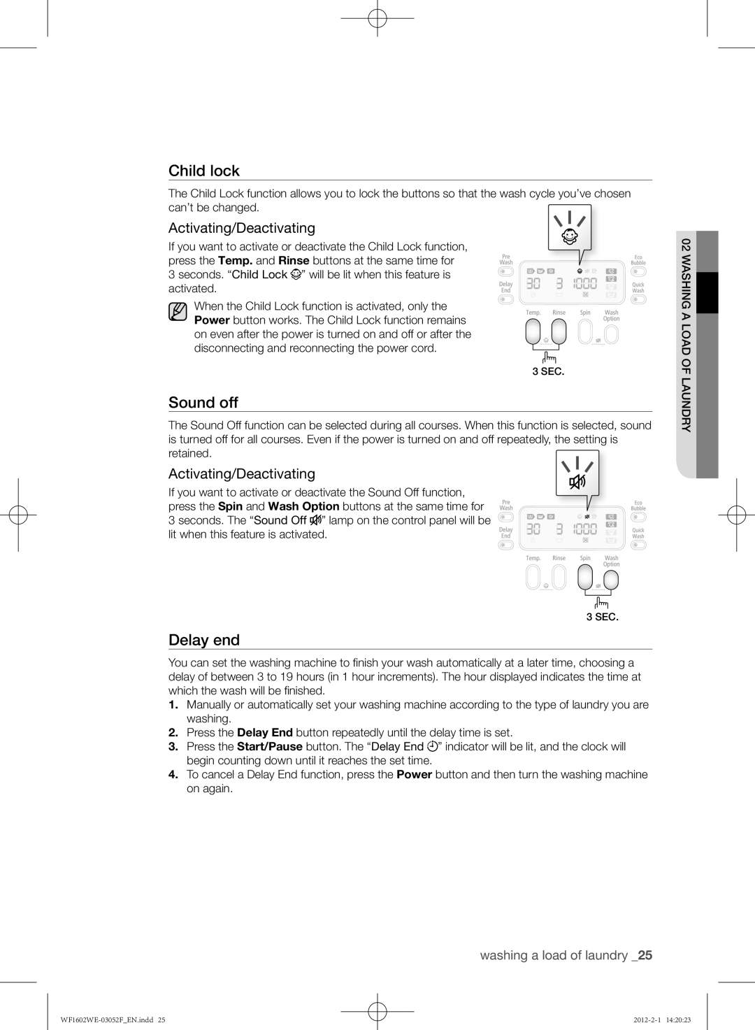 Samsung WF1602WEU/YL manual Sound off, Activating/Deactivating 