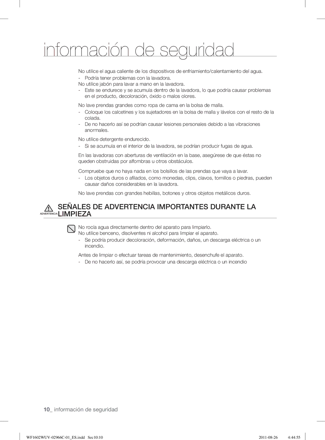 Samsung WF1602WUV/XEC, WF1602WUV/XEP manual Señales DE Advertencia Importantes Durante LA 