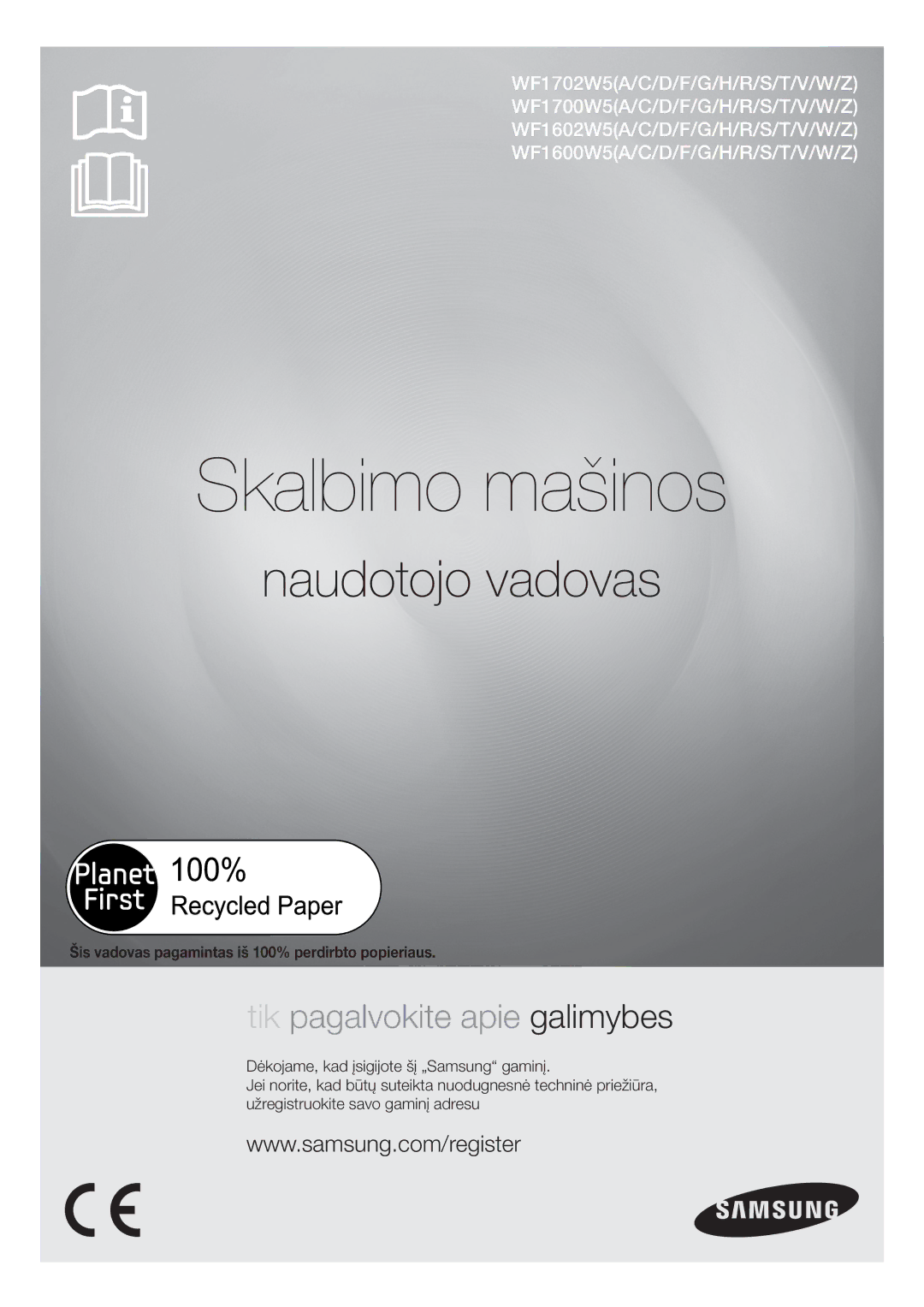 Samsung WF1602WUV/XEO manual Skalbimo mašinos 