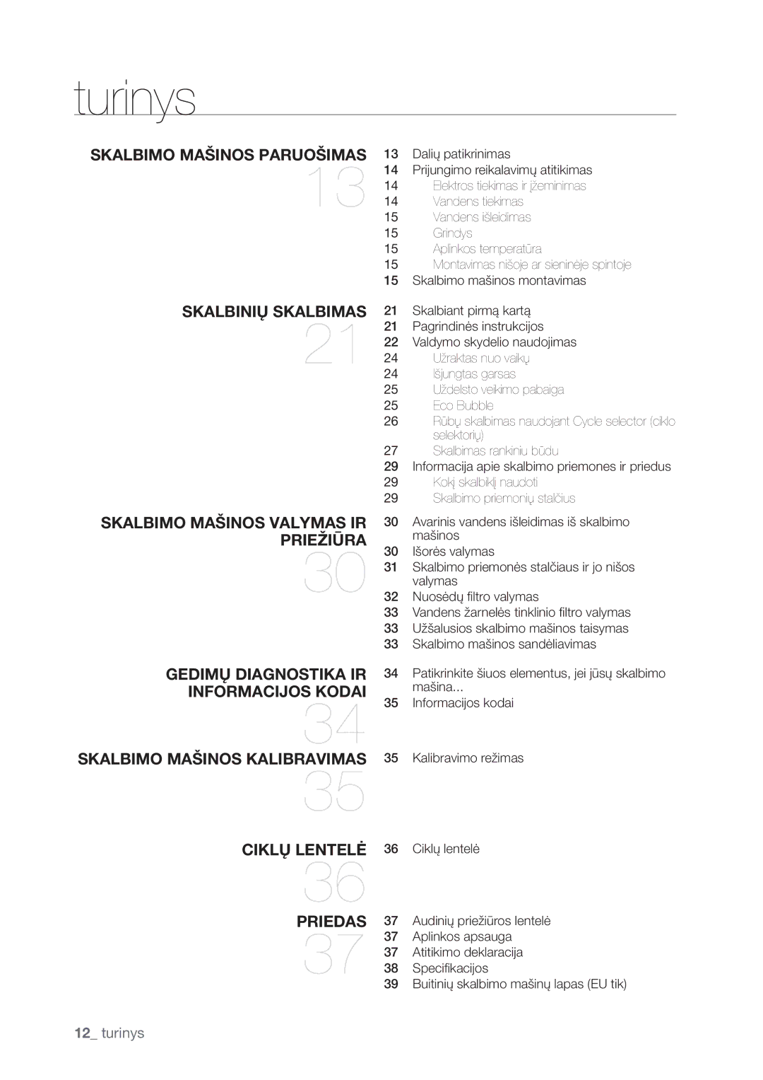 Samsung WF1602WUV/XEO manual Turinys 