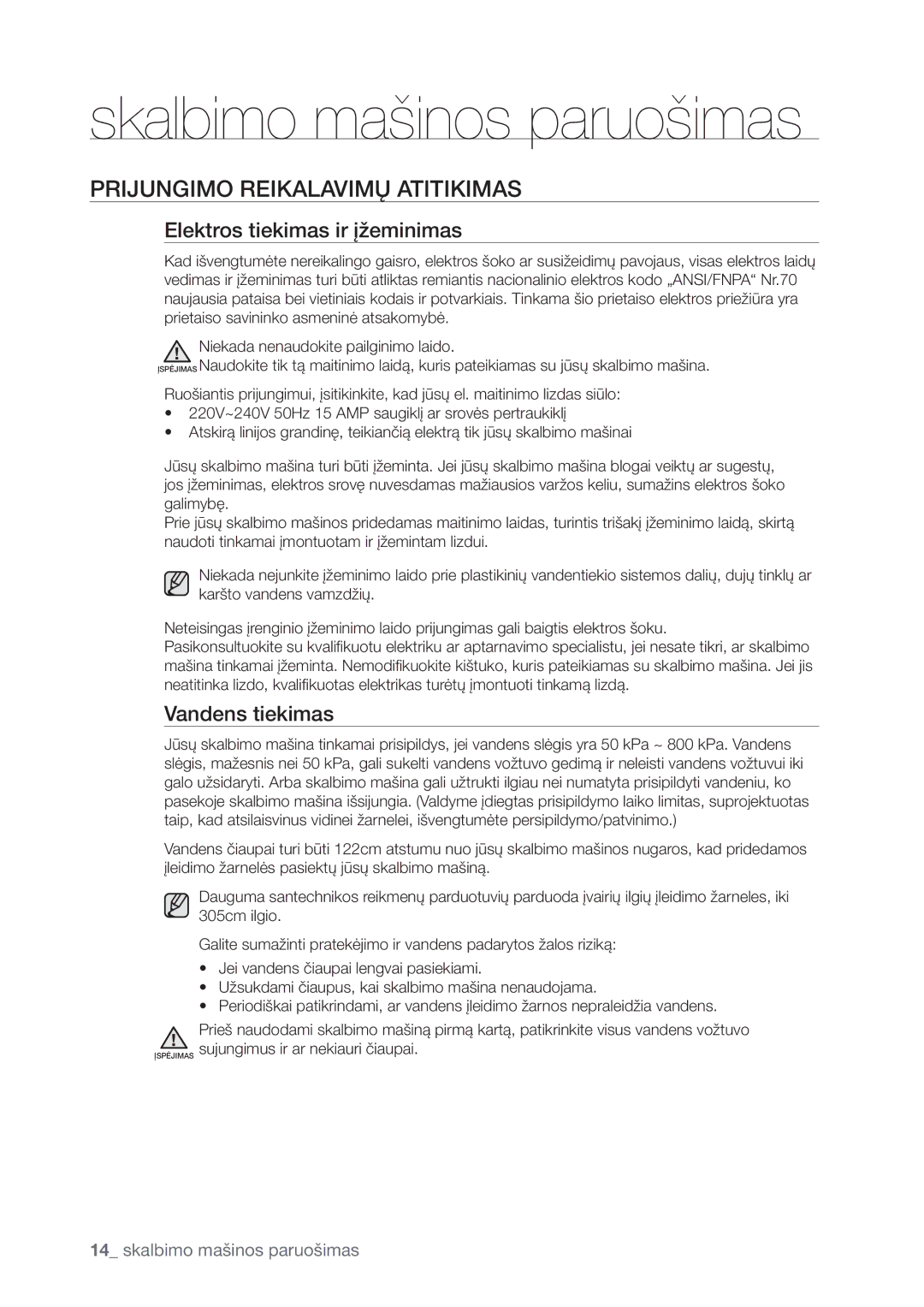 Samsung WF1602WUV/XEO manual Skalbimo mašinos paruošimas, 13*+6/*.03&*,-7*.ĩ5*5*,*.4, MFLUSPTUJFLJNBTJSńäFNJOJNBT 