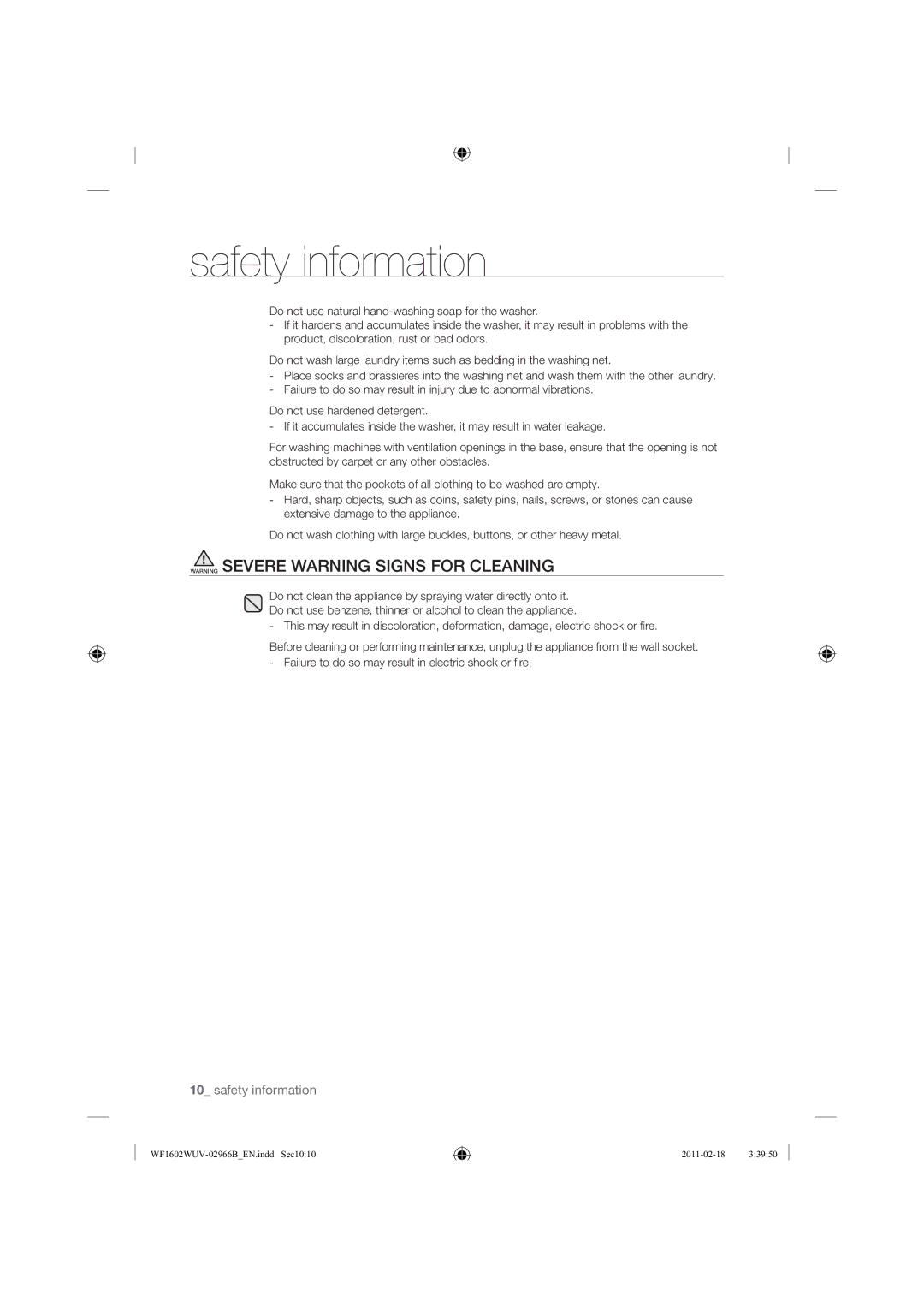 Samsung WF1602WUV/XEO manual WF1602WUV-02966BEN. INDDSEC1010 2011-02-18 