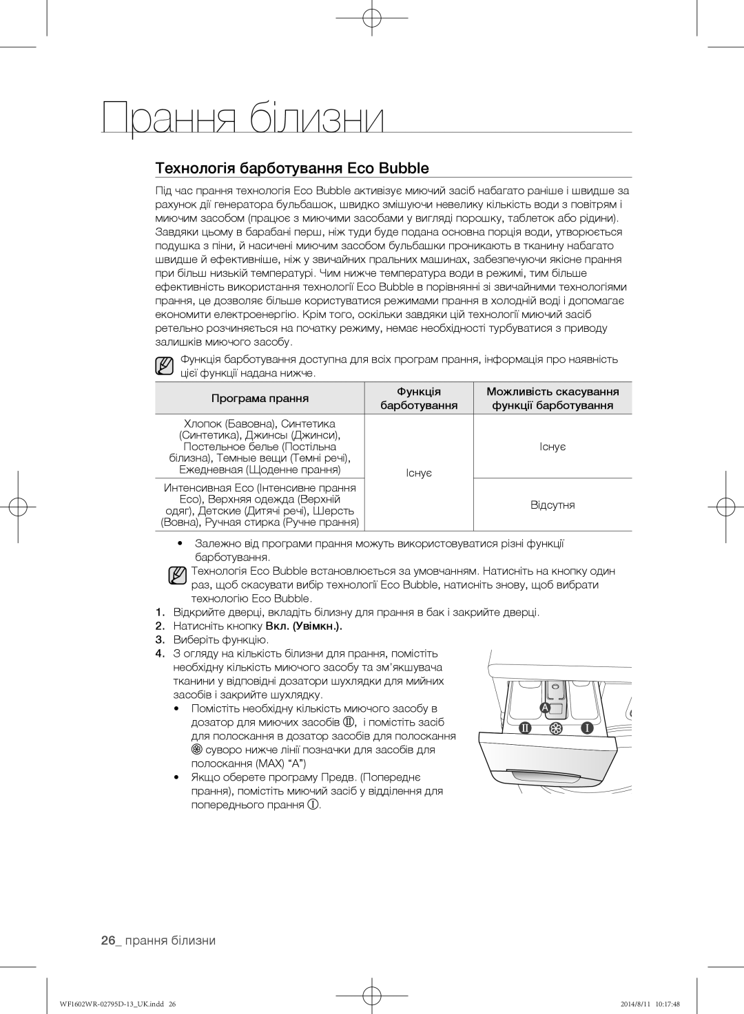 Samsung WF1600WRW/YLP, WF1700WRW/YLP, WF1602WRK/YLP manual 26 прання білизни, Існує 