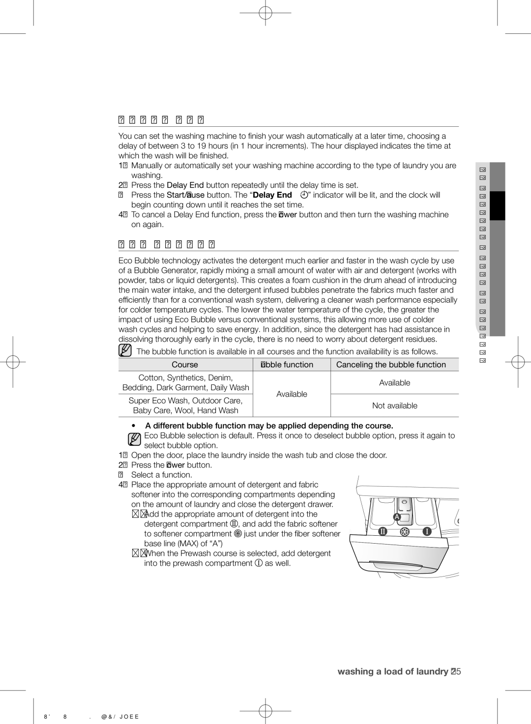 Samsung WF1702W5S/YLO, WF1702W5W/YLO manual Eco Bubble, Course Bubble function Canceling the bubble function 