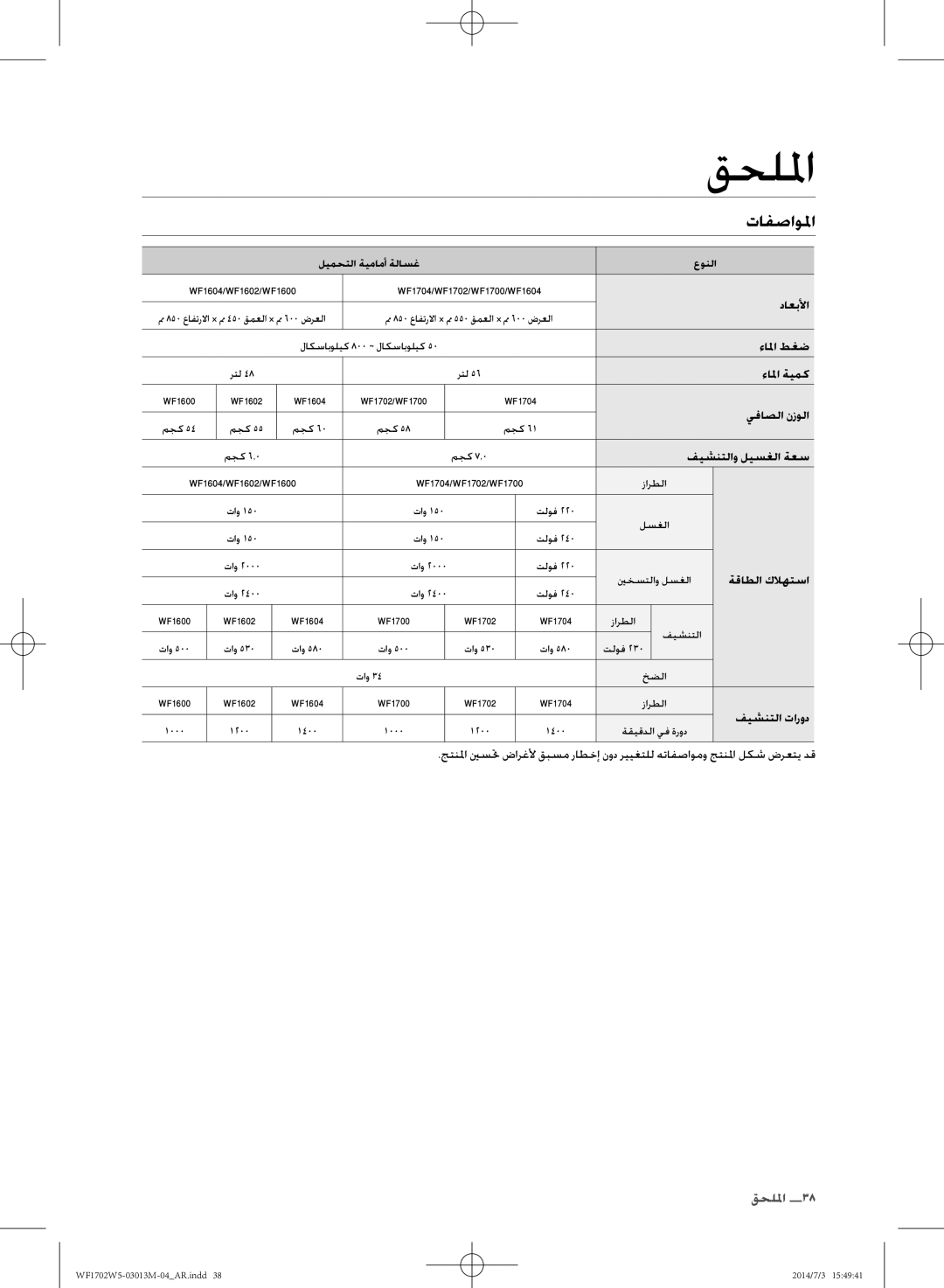 Samsung WF1702W5W/YLO, WF1702W5S/YLO manual تافصاولا 