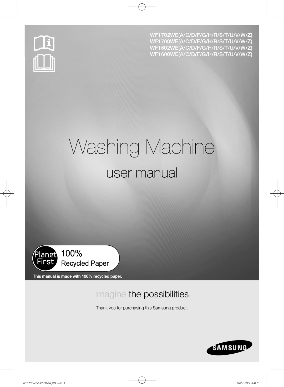 Samsung WF1702WEC/YKJ manual Washing Machine 