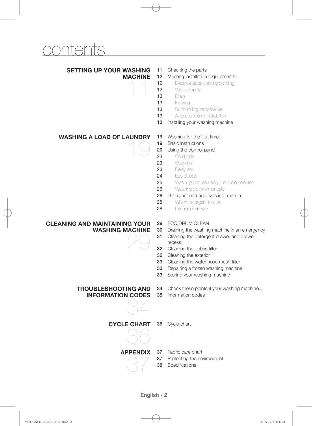 Samsung WF1702WEC/YKJ manual Contents 