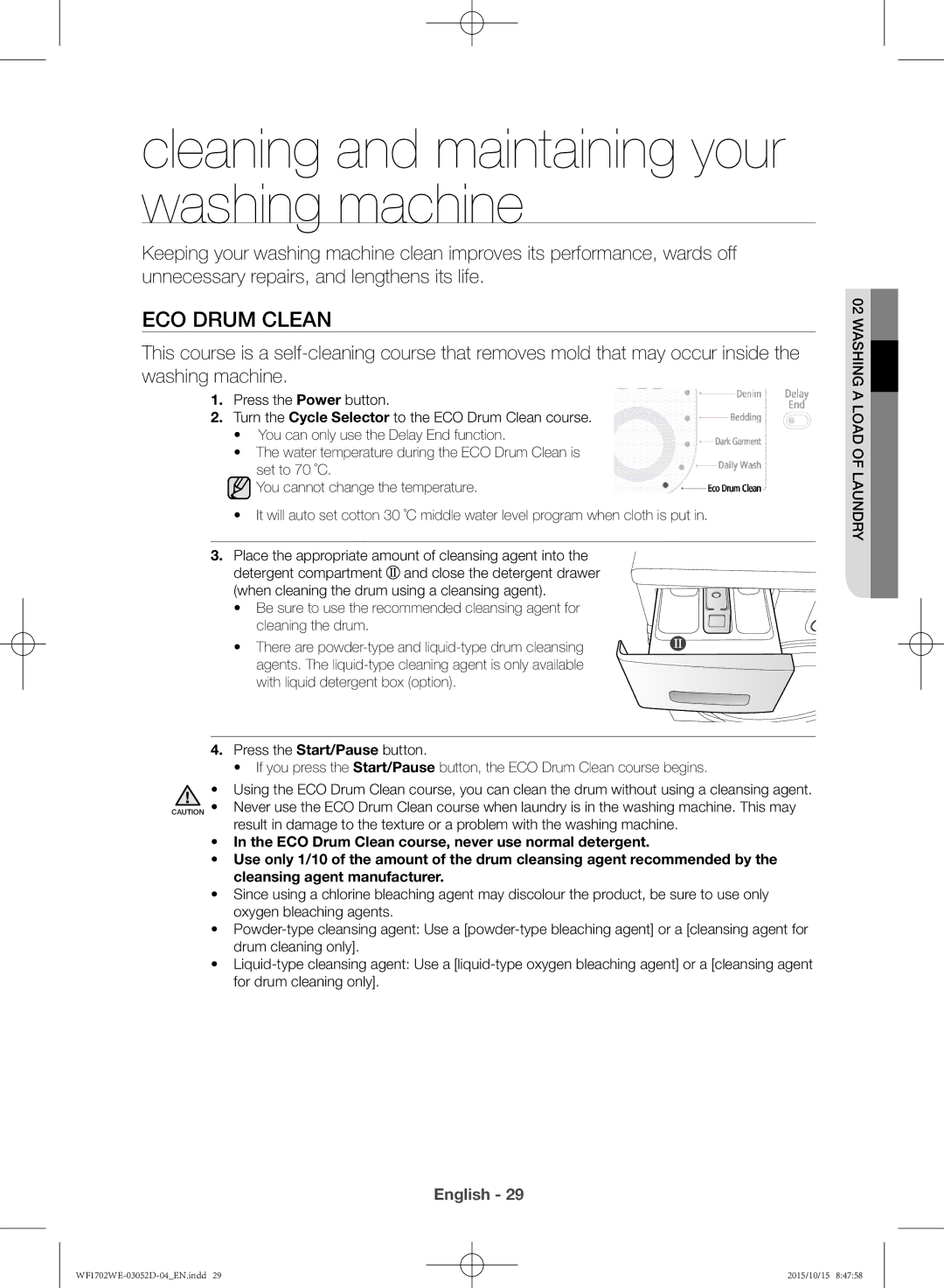 Samsung WF1702WEC/YKJ manual Cleaning and maintaining your washing machine, ECO Drum Clean 