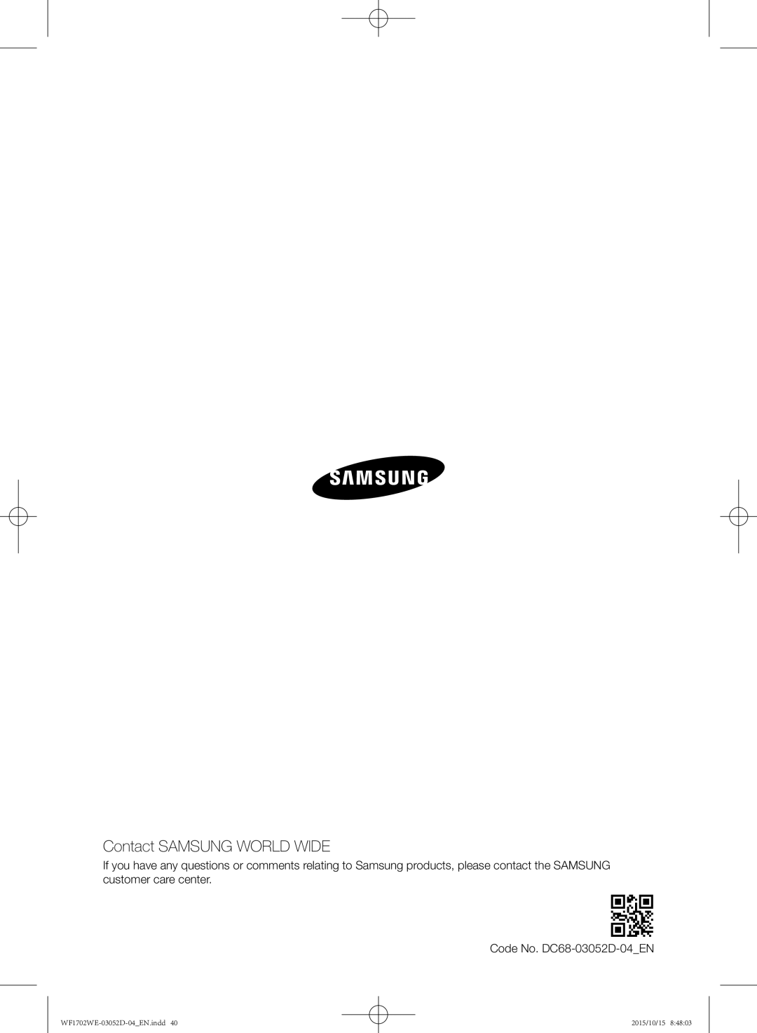 Samsung WF1702WEC/YKJ manual Contact Samsung World Wide 