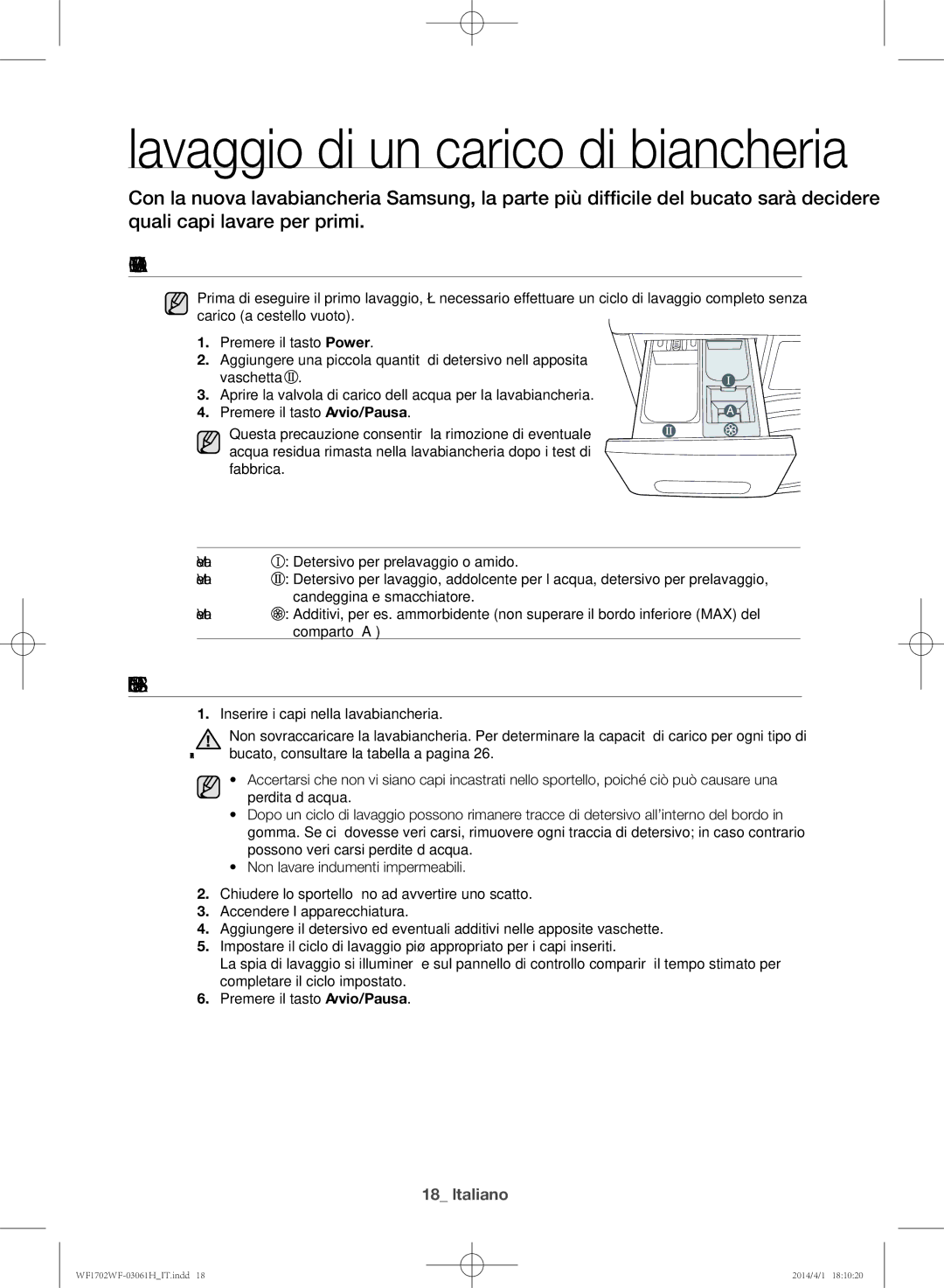 Samsung WF1702WFWS/XET manual Primo lavaggio, Istruzioni base 