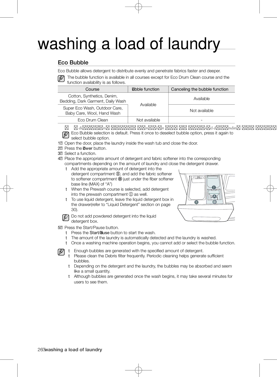 Samsung WF1702WPU/YL, WF1804WPU/YL manual Eco Bubble, Course Bubble function Canceling the bubble function 