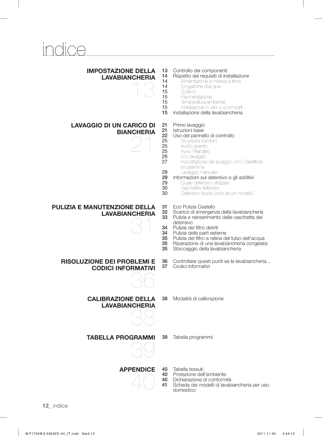 Samsung WF1702WSV2/XET manual Indice 