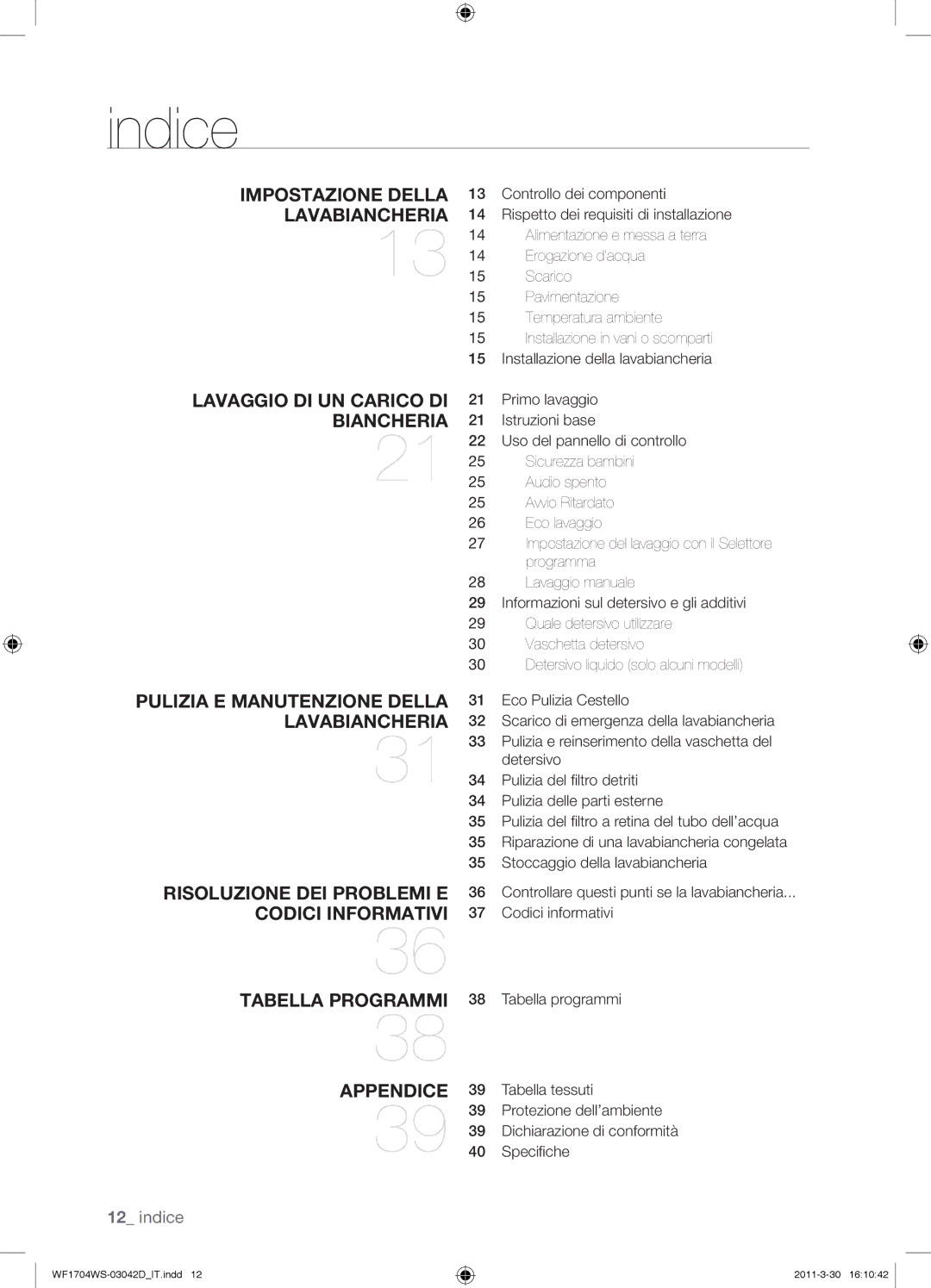 Samsung WF1702WSV/XET manual Indice 