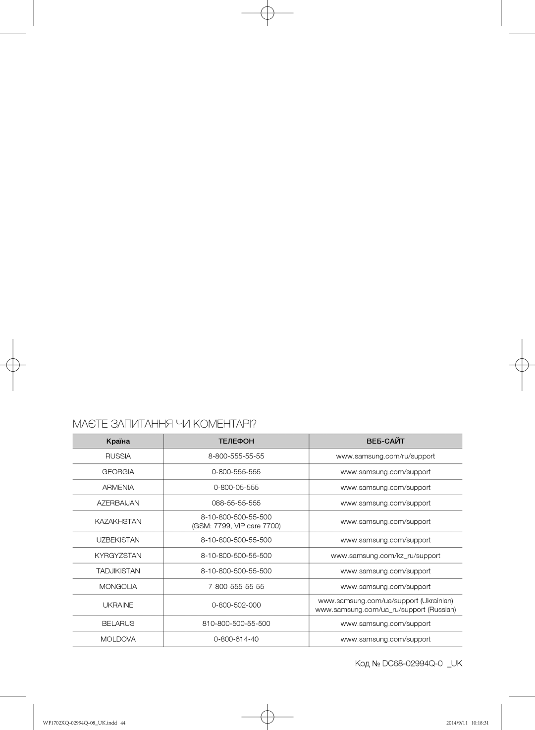 Samsung WF1702XQR/YLP, WF1602XQR/YLP manual Маєте Запитання ЧИ КОМЕНТАРІ?, Код DC68-02994Q-08UK 