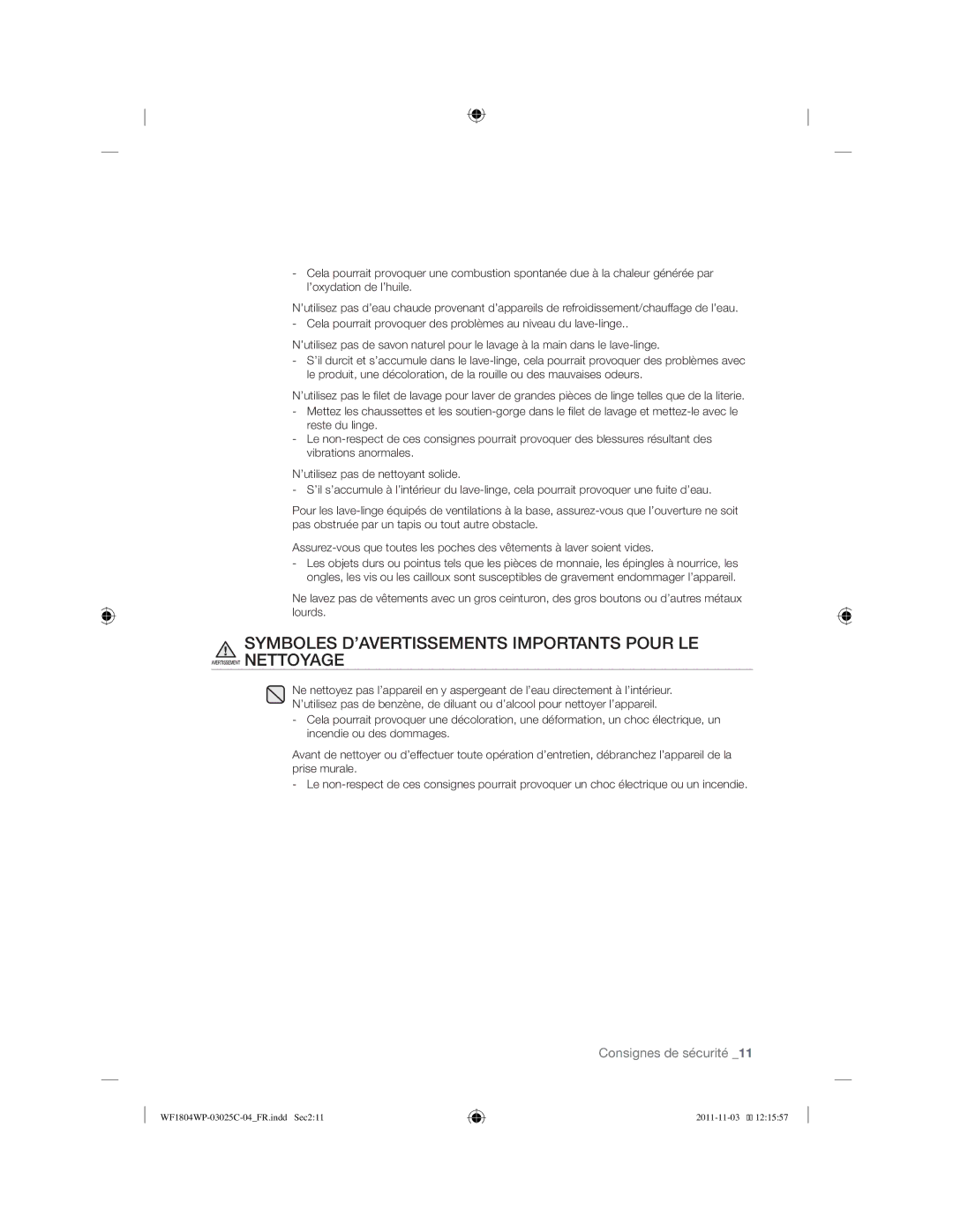 Samsung WF1704WPU2/XEF, WF1704WPC2/XEF manual Symboles D’AVERTISSEMENTS Importants Pour LE 