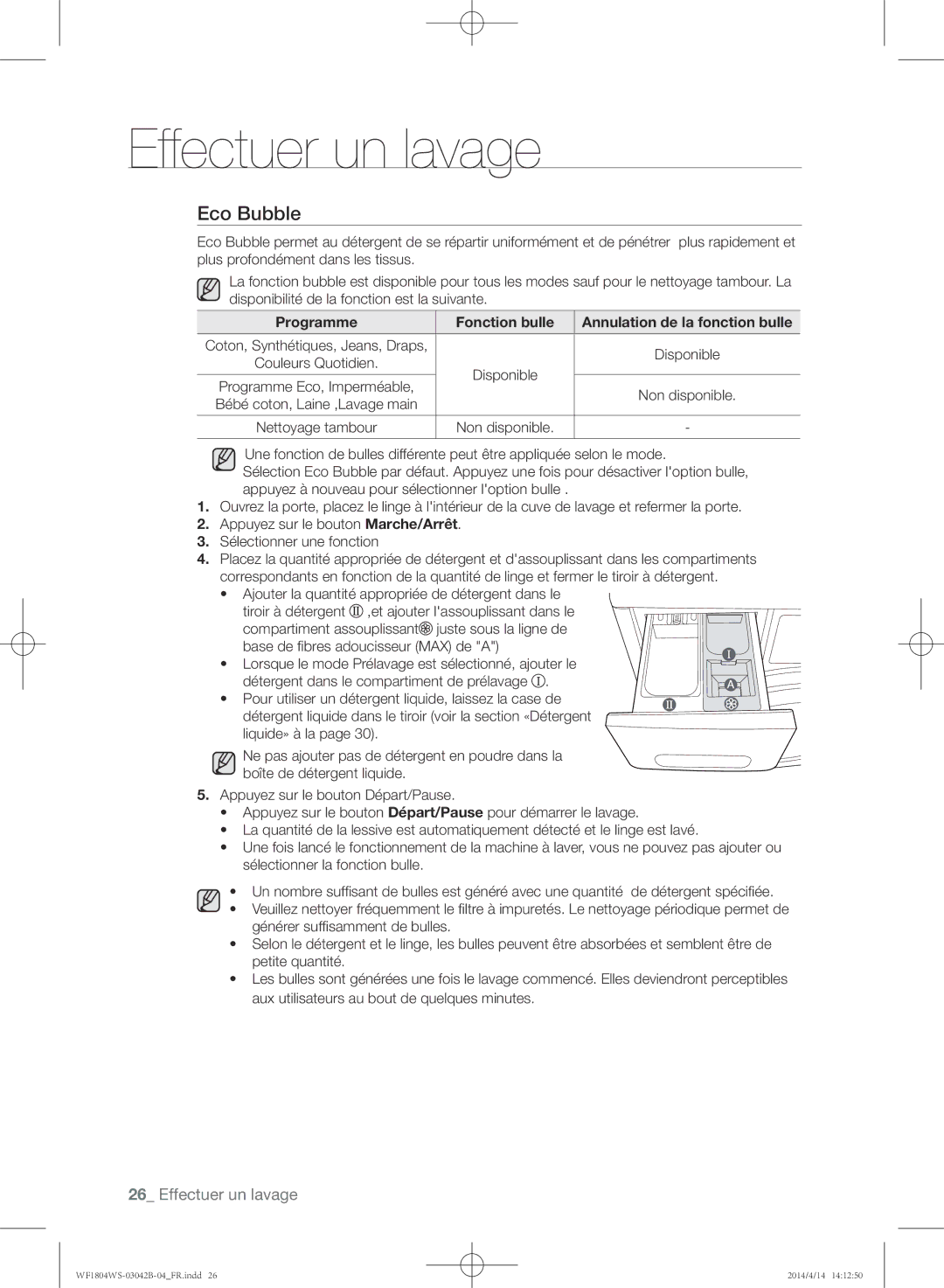 Samsung WF1802WSW2/XEF, WF1704WSV/XEF, WF1804WSV/XEF, WF1802WSW/XEF manual Eco Bubble, Générer suffisamment de bulles 