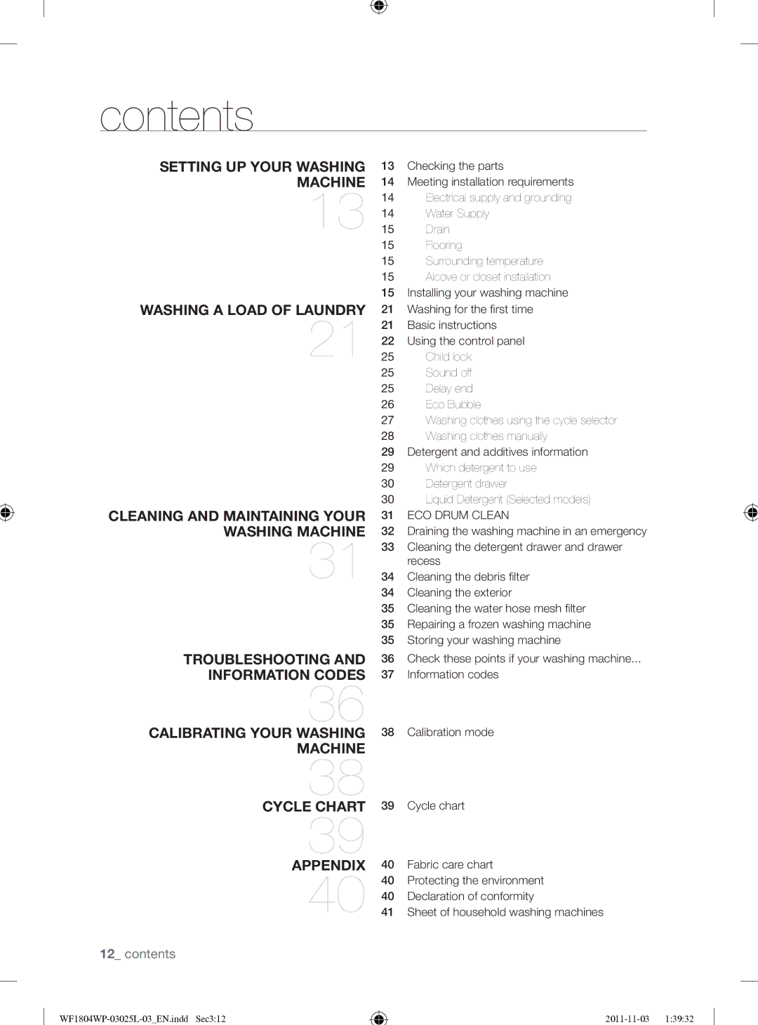 Samsung WF1704YPC2/XEE manual Contents 