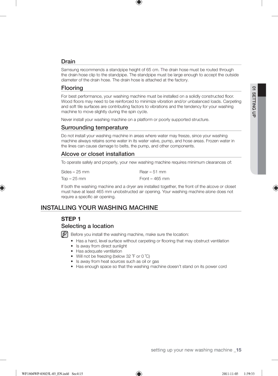 Samsung WF1704YPC2/XEE manual Installing Your Washing Machine 