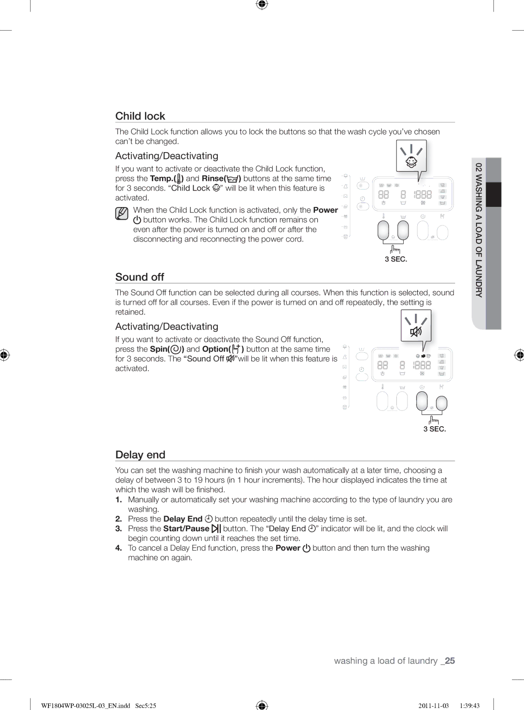 Samsung WF1704YPC2/XEE manual Sound off, Activating/Deactivating 