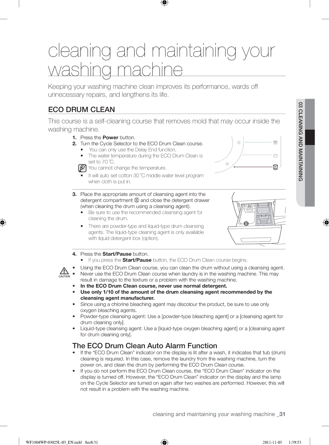 Samsung WF1704YPC2/XEE manual Cleaning and maintaining your washing machine, ECO Drum Clean 