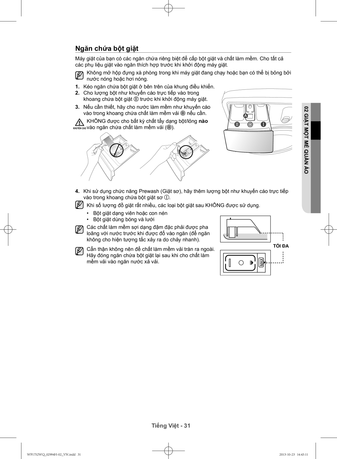 Samsung WF1752WQU9/XSV manual Ngăn chứ́a bộ̣t giặt 