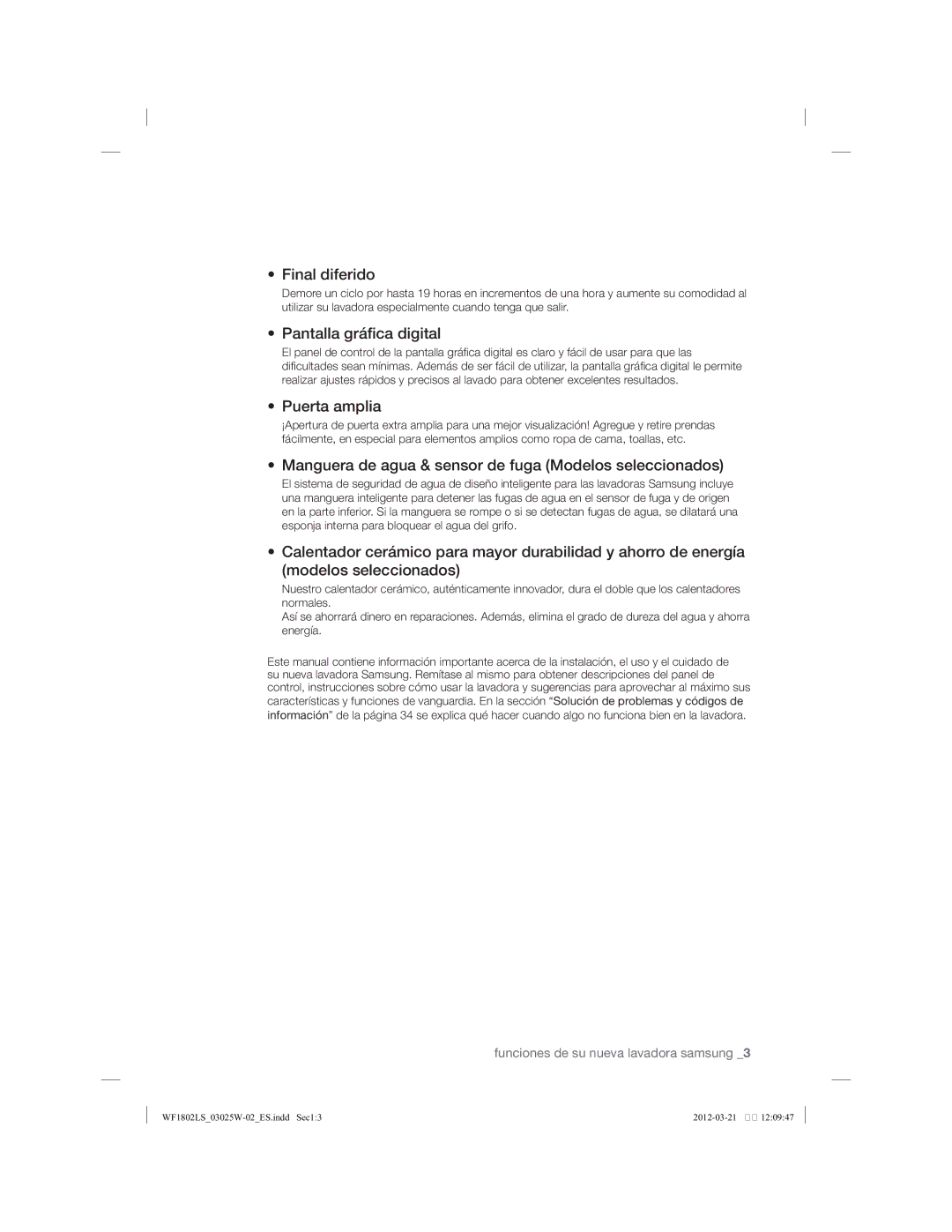 Samsung WF1802LSC/XEC manual Final diferido 