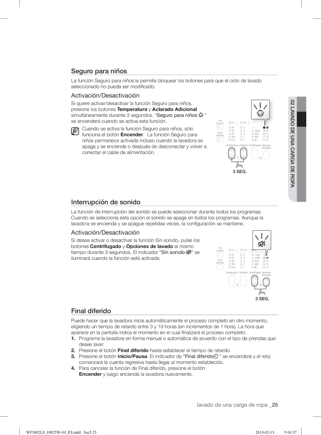 Samsung WF1802LSC/XEC, WF1802LSW2/XEC manual Interrupción de sonido, Activación/Desactivación 