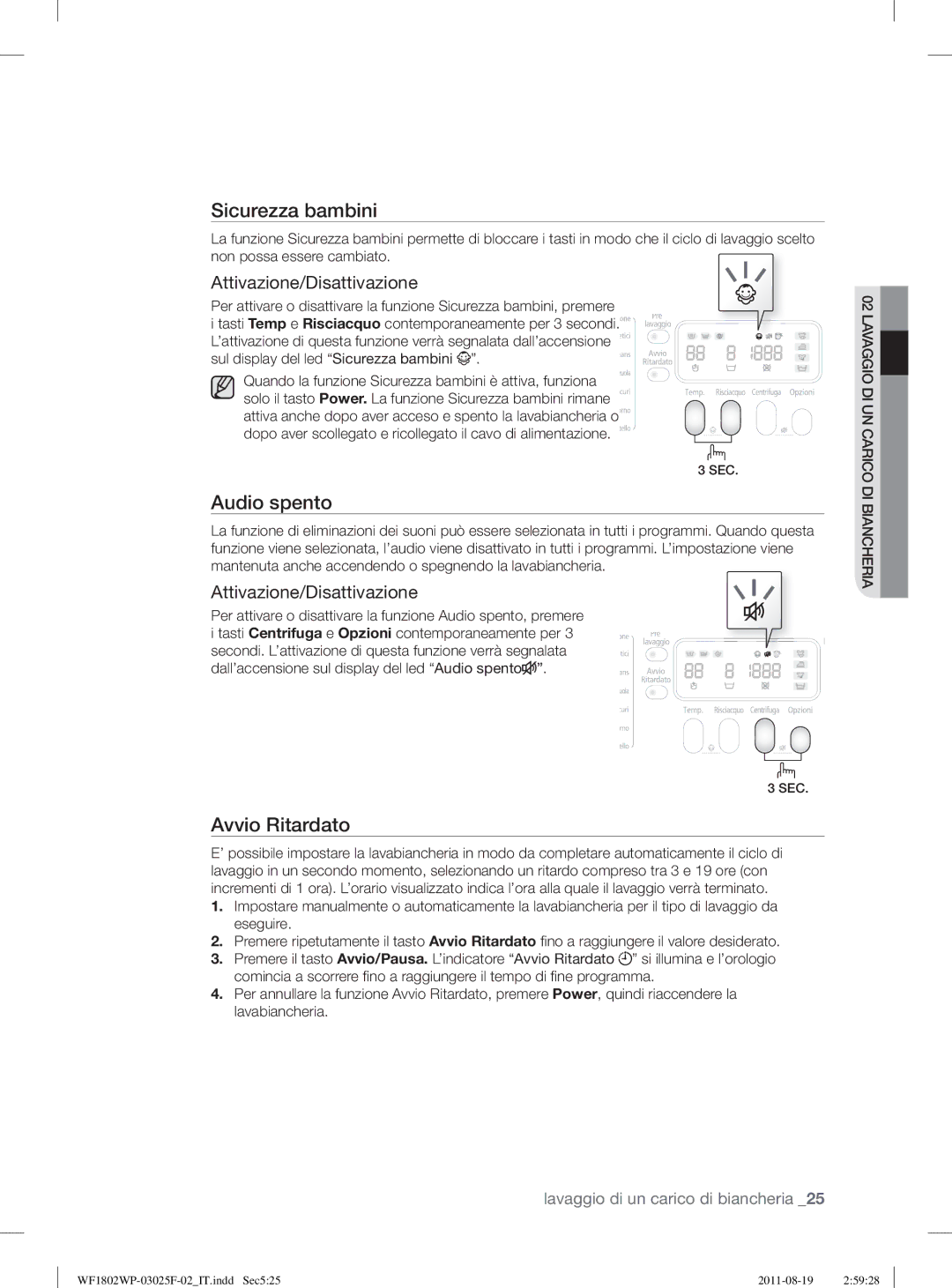 Samsung WF1802WPC2/XET, WF1802LSW2/XET manual Sicurezza bambini, Audio spento 