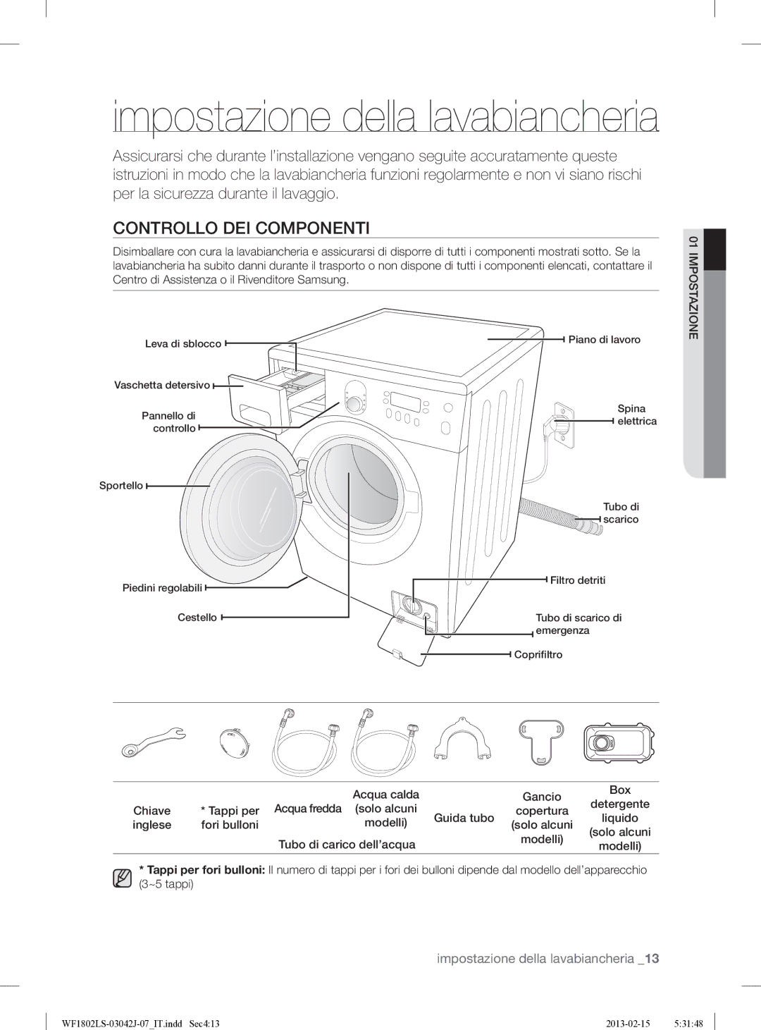 Samsung WF1802LSW2/XET manual Controllo DEI Componenti, Gancio Box 