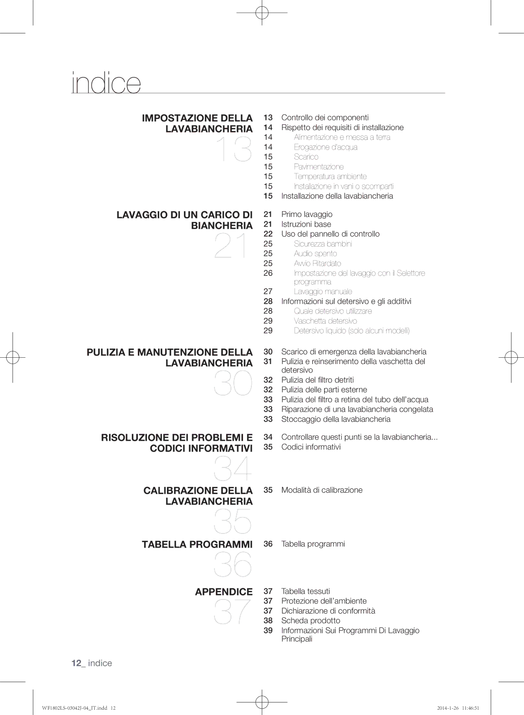 Samsung WF1802LSW/XET manual Indice 