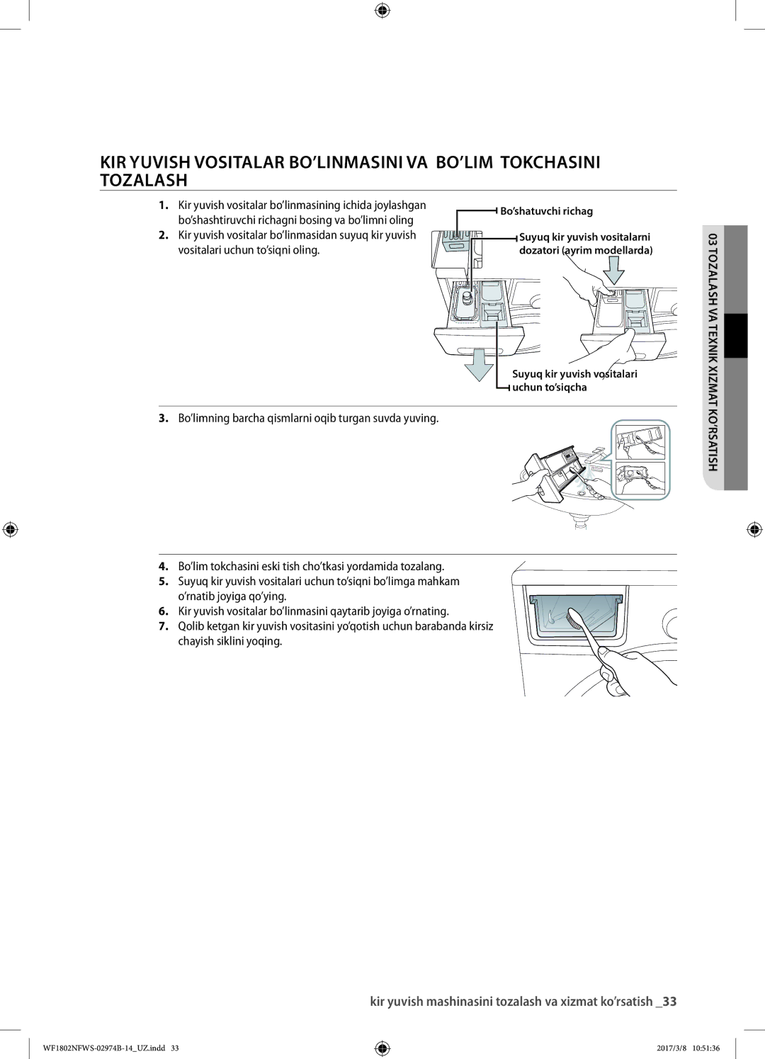 Samsung WF1802NFWS/YLP, WF1802NFSS/YLP manual Vositalari uchun to’siqni oling 