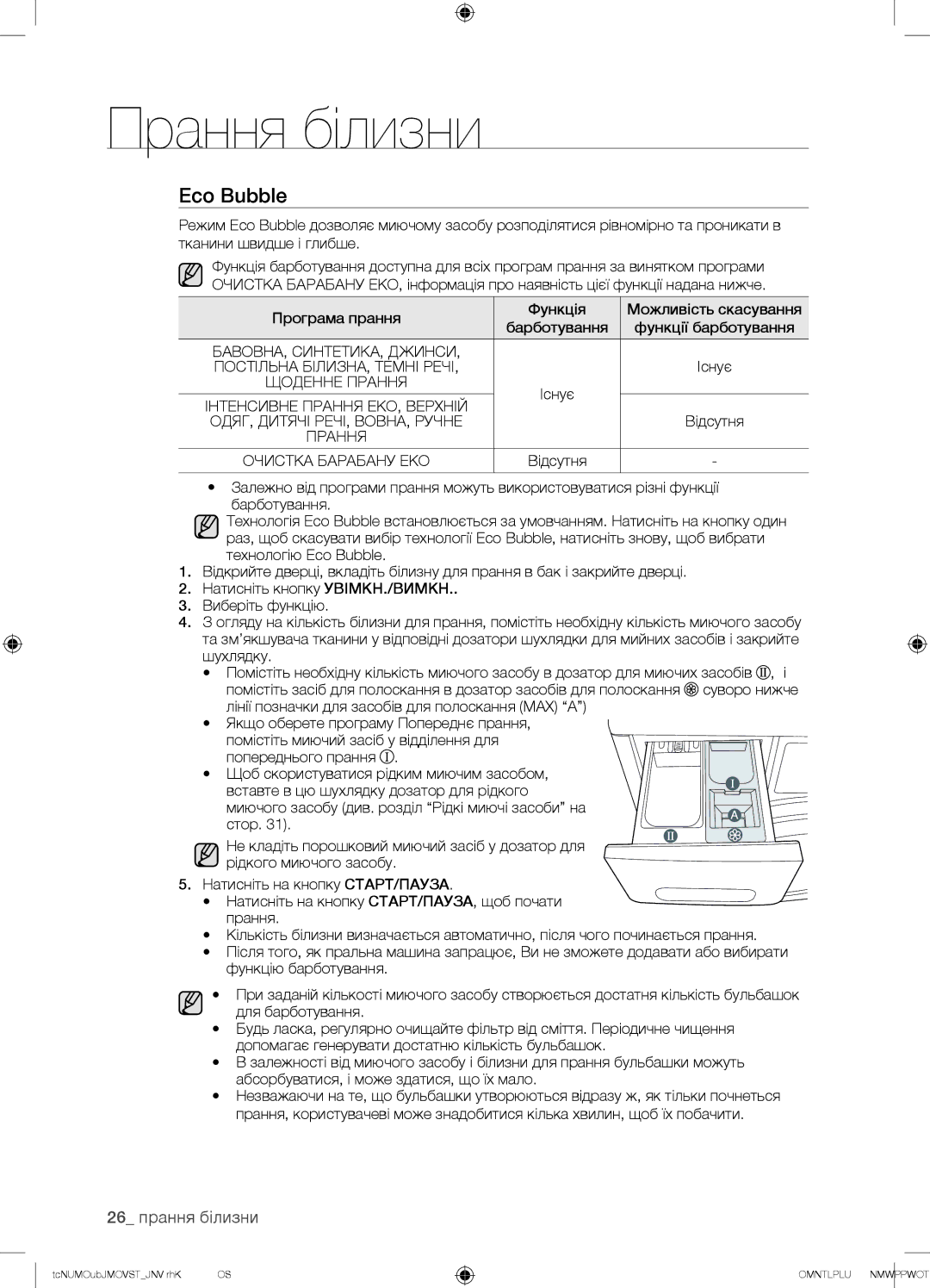 Samsung WF1802XEC/YLP, WF1802WECS/YLP, WF1802WEUS/YLP, WF1802XEY/YLP manual 26 прання білизни, Існує, Очистка Барабану EКO 