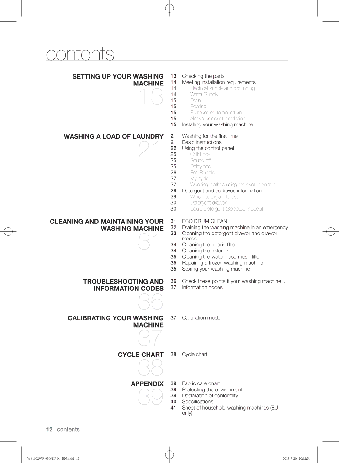 Samsung WF1802WFVS/YLE manual Contents 