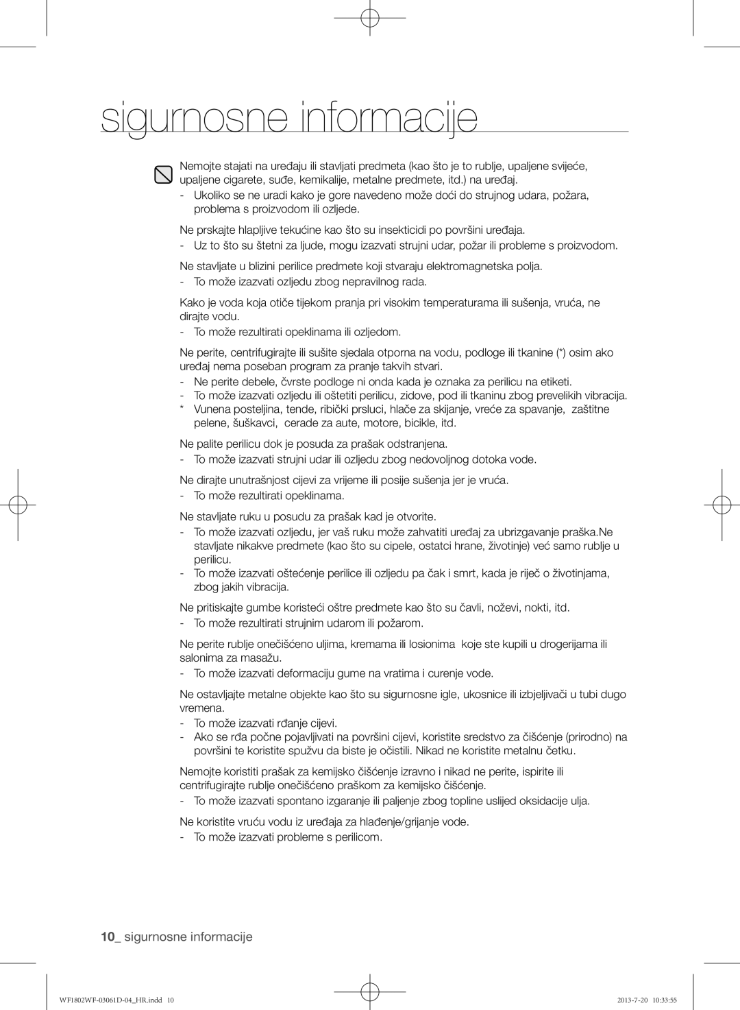 Samsung WF1802WFVS/YLE manual Sigurnosne informacije 