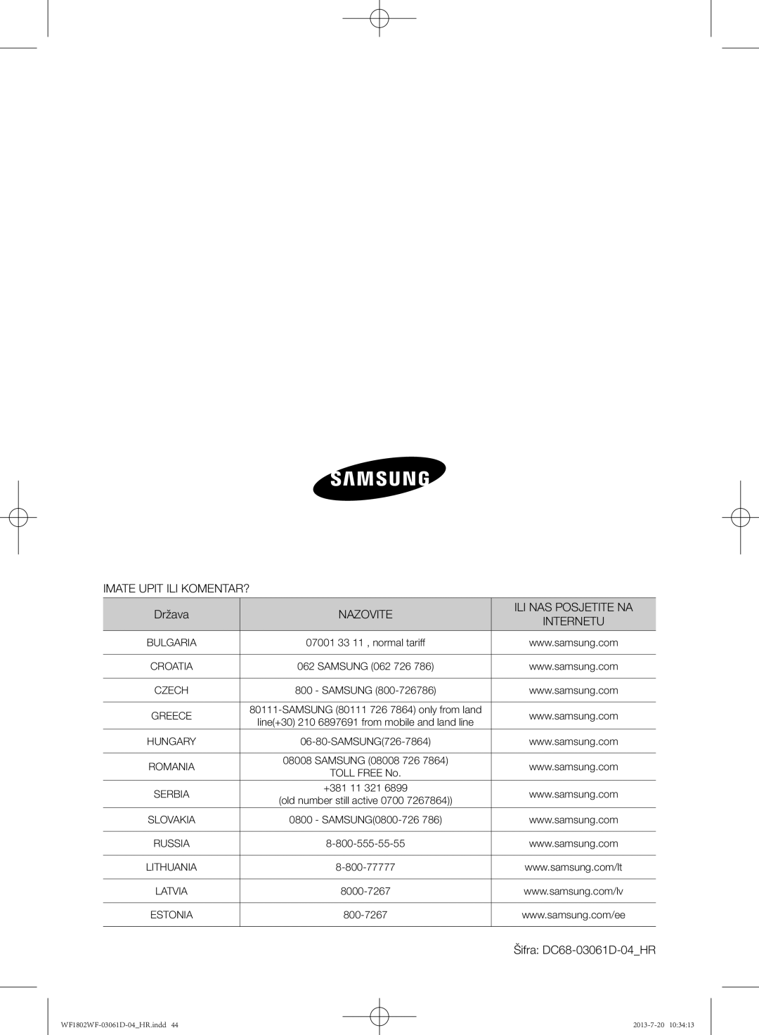 Samsung WF1802WFVS/YLE manual Imate Upit ILI KOMENTAR?, Država, Nazovite ILI NAS Posjetite NA 