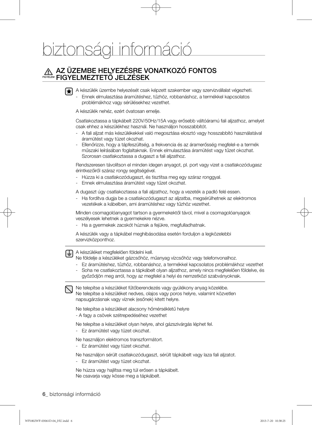 Samsung WF1802WFVS/YLE manual Biztonsági információ 