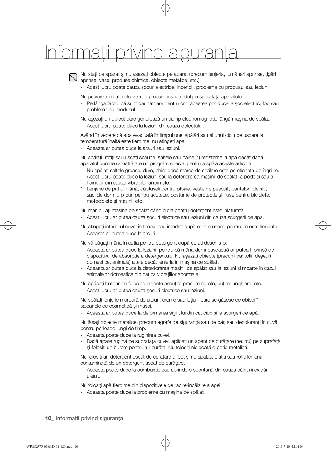 Samsung WF1802WFVS/YLE manual Informaţii privind siguranţa 