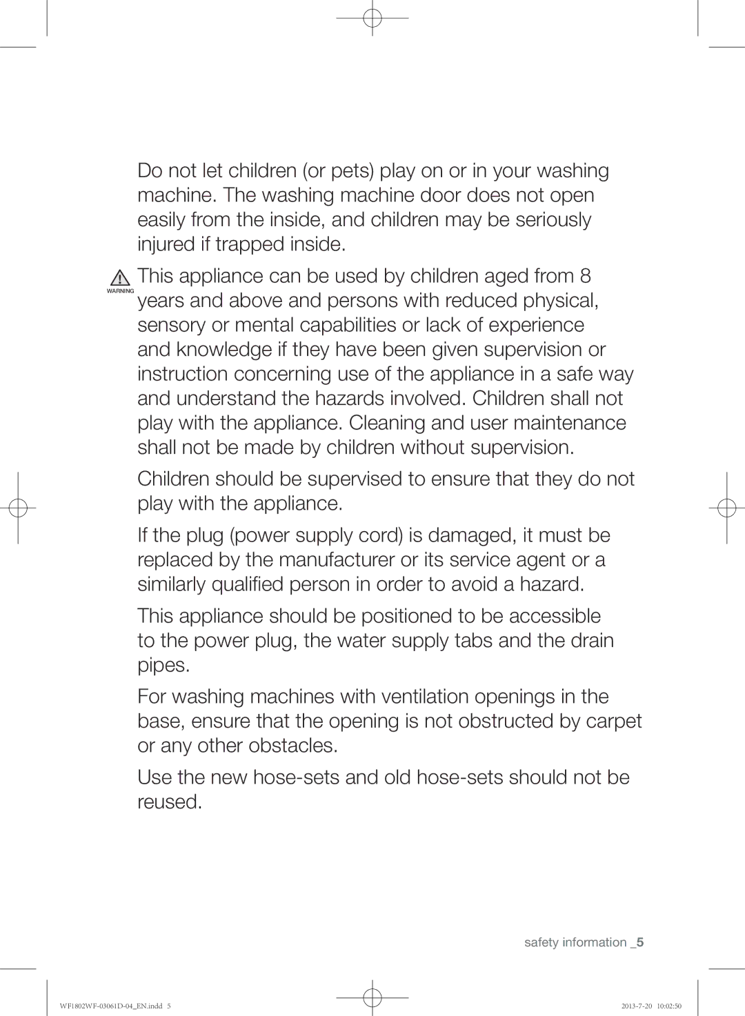 Samsung WF1802WFVS/YLE manual Safety information 